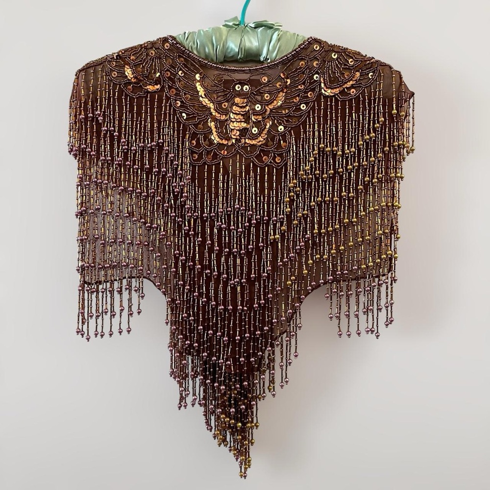 SOLD Silk Beaded Butterfly Shawl Coverup Wrap Vintage